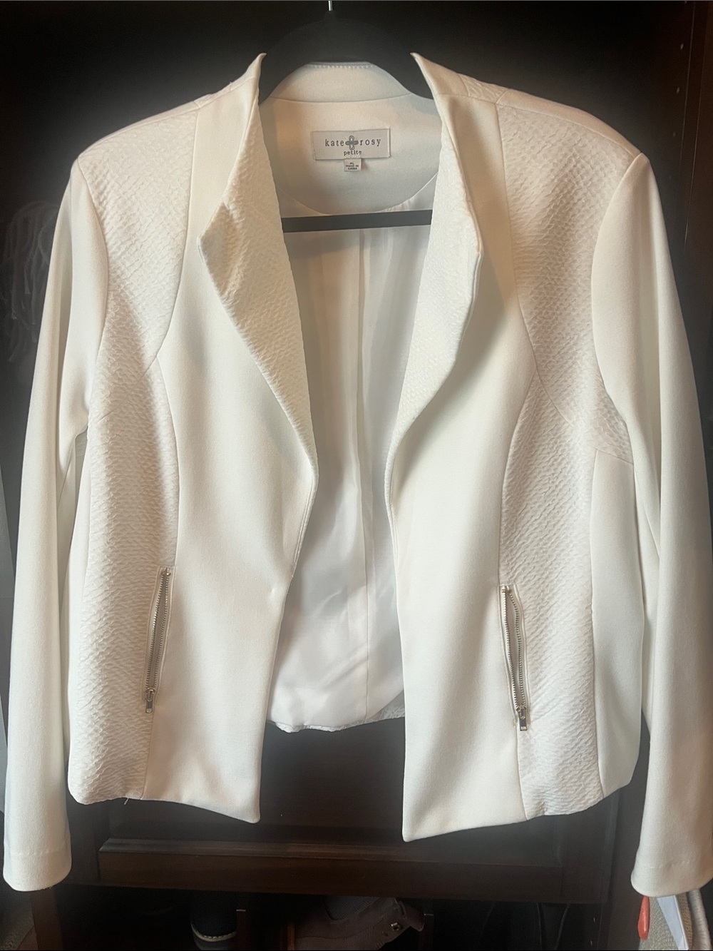 kate rosy Women's White Textured Open-Front Blazer